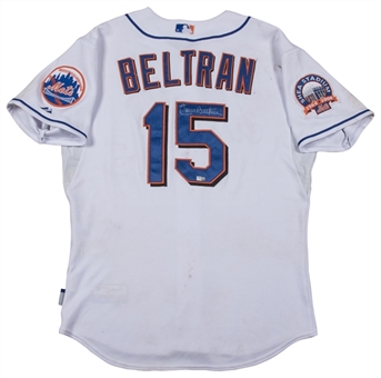 2008 Carlos Beltran Game Used and Signed New York Mets Home Jersey for Final Game at Shea Stadium on 09/28/08 (Mets-Steiner LOA & Beckett)